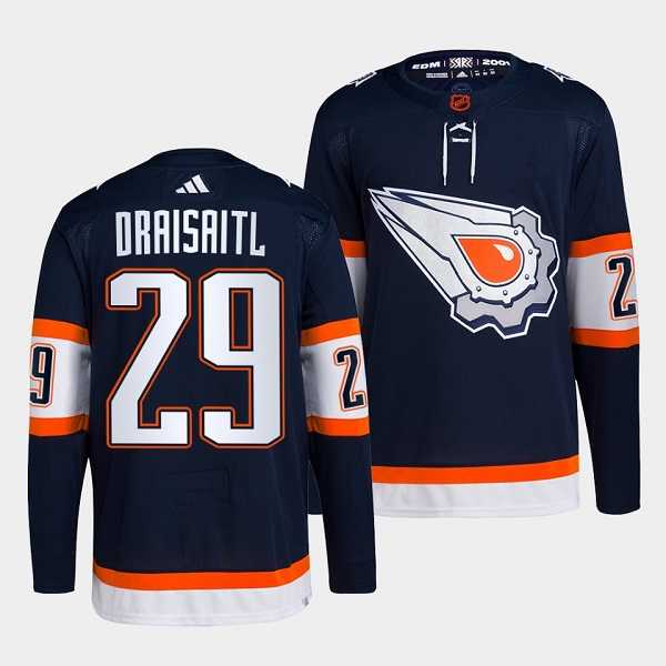 Men%27s Edmonton Oilers #29 Leon Draisaitl Navy 2022-23 Reverse Retro Stitched Jersey->minnesota wilds->NHL Jersey